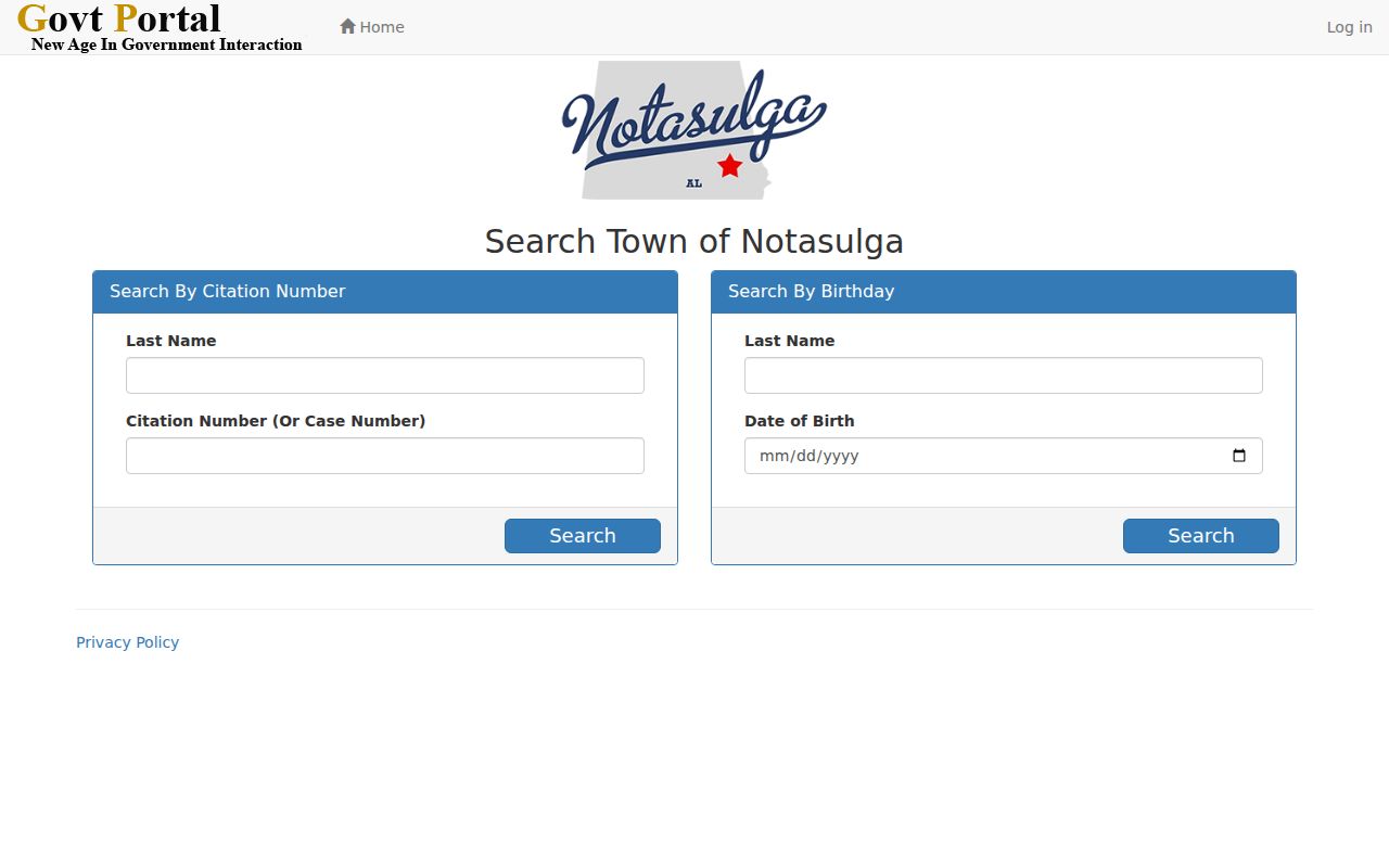 Notasulga criminal records ticket and birthday search interface