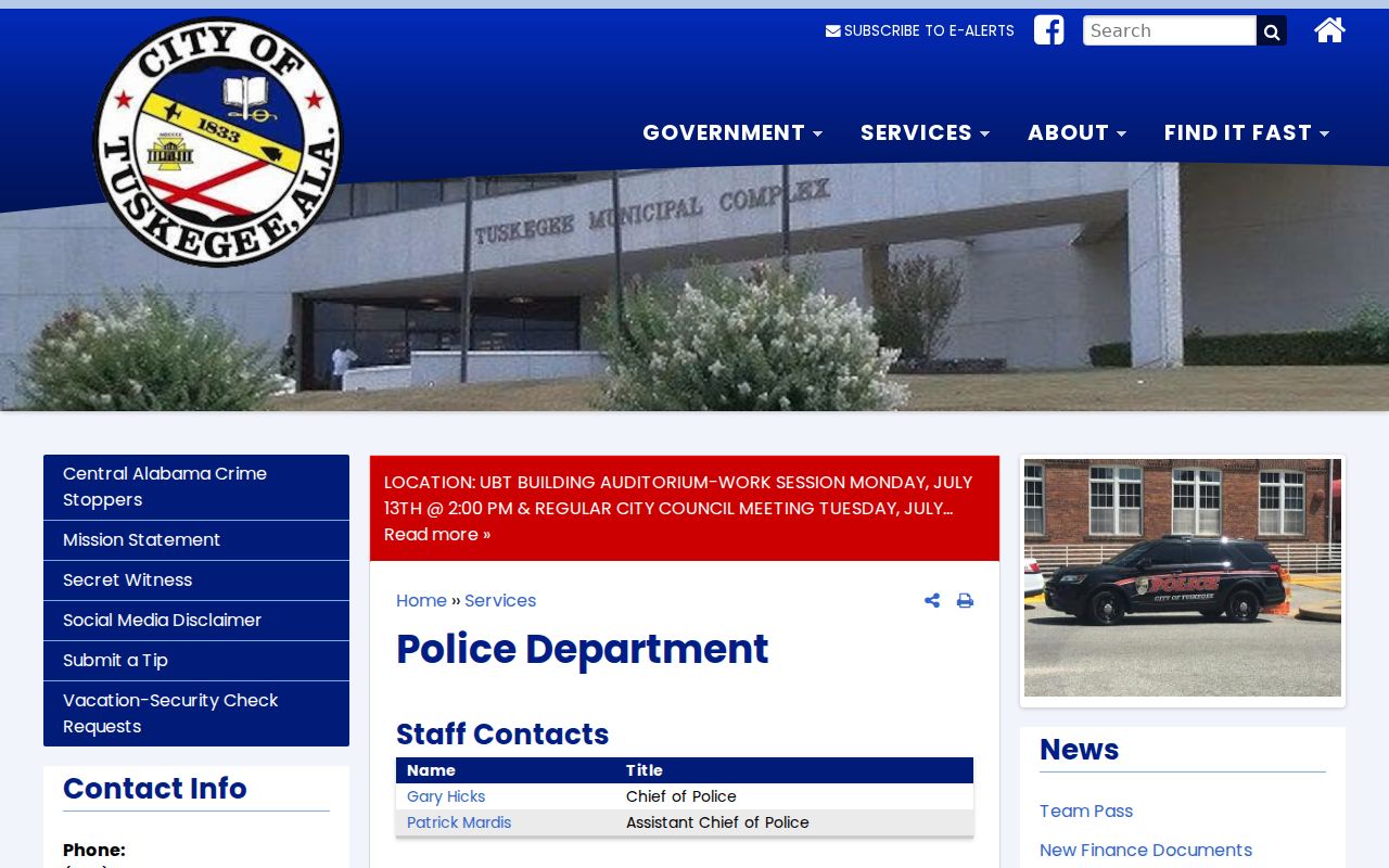 Tuskegee criminal records police department contacts and records extension