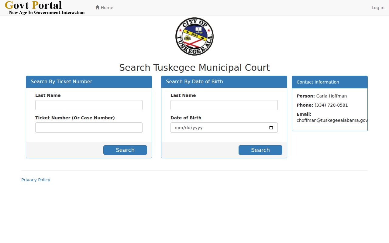 Tuskegee criminal records municipal ticket search interface